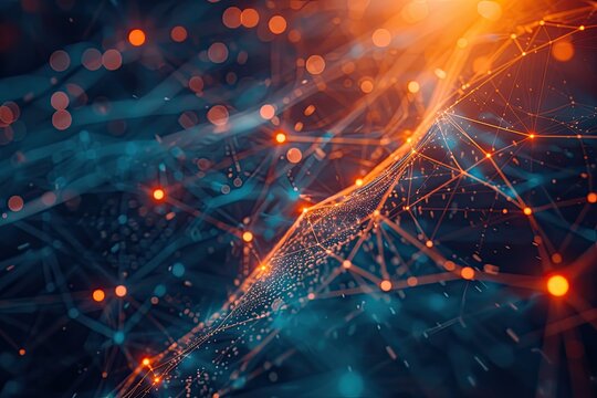 a blue background with a network of dots, abstract representation of technology and connectivity