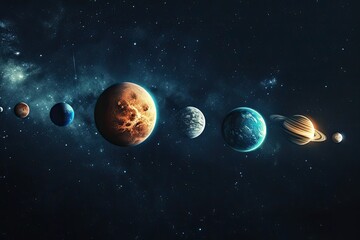 a yellow background with a bunch of paper balls and planets, invitation with a celestial alignment of planets