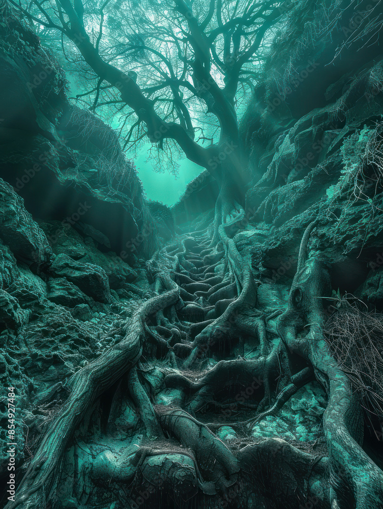Poster a mystical journey through enchanted roots and ancient trees discover the hidden pathways and myster