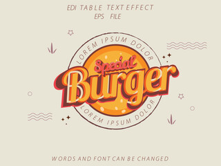 burger text effect, font editable, typography, 3d text. vector template