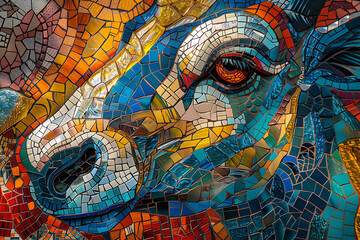 A vibrant mosaic-style depiction of various animals, showcasing intricate patterns and colorful artistry.