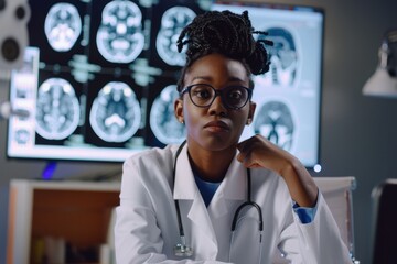 Thoughtful female doctor in MRI scan room