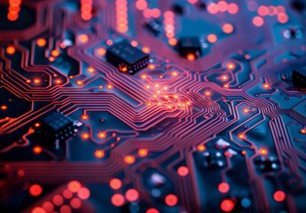 Obraz premium Extreme close-up macro photography of the geometric texture of a computer circuit board