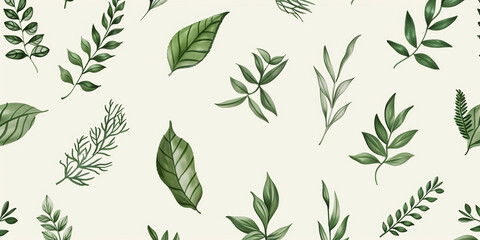 Green Plant and Leafs Pattern - Pencil Hand Drawn