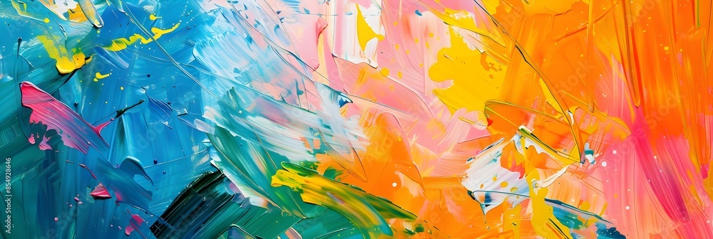Poster vibrant composition with fluid brushstrokes and expressive movement
