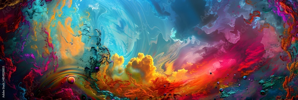 Poster vibrant cosmic explosion of color and light an enchanting digital art masterpiece