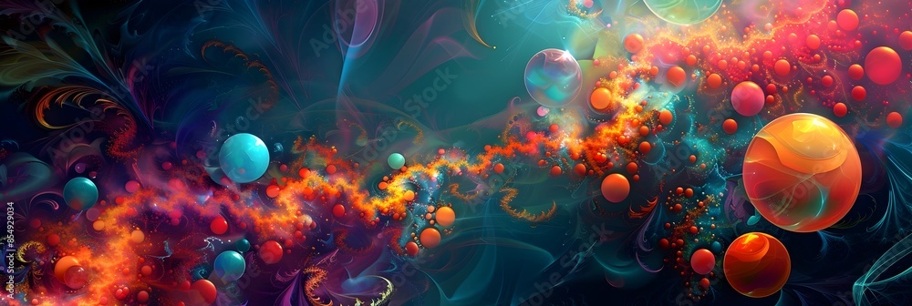Aufkleber Vibrant Cosmic Explosion of Colorful Digital Fluid and Fractal Shapes in Abstract Surreal Composition
