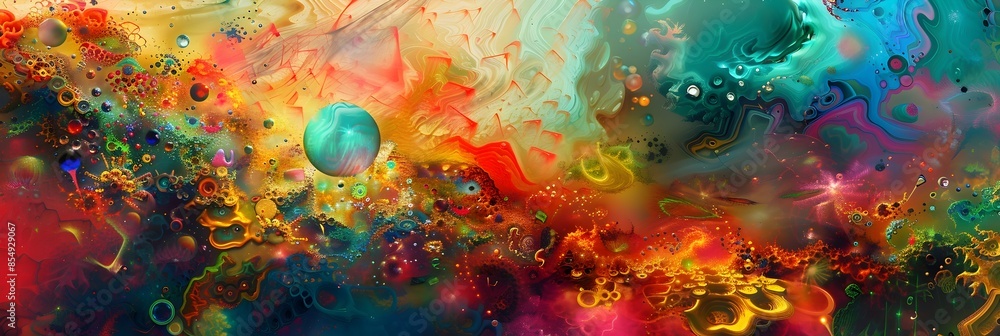 Aufkleber vibrant cosmic explosion of colorful fluid shapes and swirling patterns in a dreamlike ethereal land