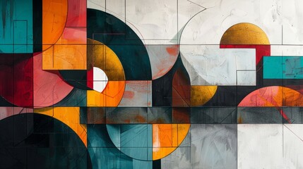 Fototapeta premium Geometric Abstract Art with Bold Colors and Shapes