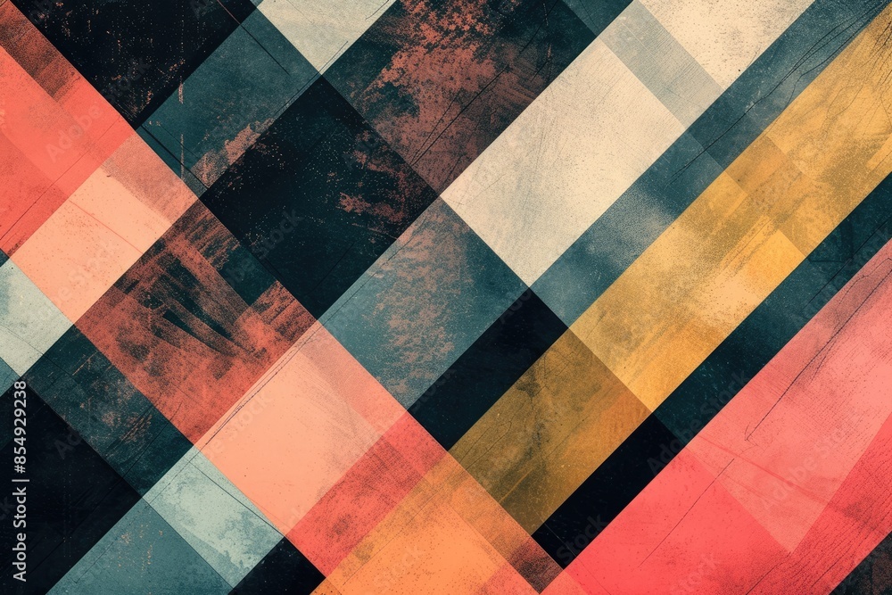Poster a colorful abstract painting with a black frame, an abstract design with intersecting lines