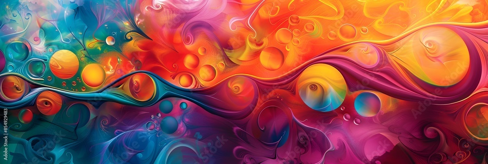 Poster vibrant cosmic swirls of fluid abstract shapes and patterns in vivid digital art