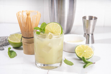 Lime and matcha healthy sour margarita cocktail