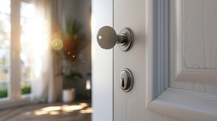 Obraz premium Open door to a new apartment with key in hand