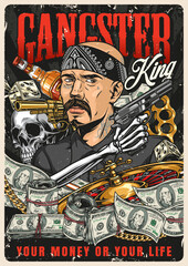 Obraz premium King gangster colorful vintage poster