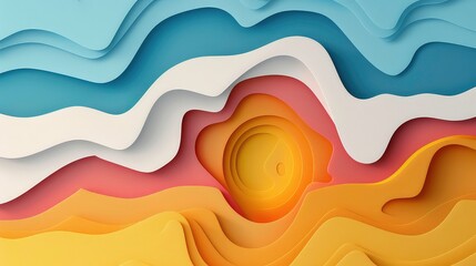Vector 3D abstract background with paper cut shapes. Colorful carving art. Paper craft landscape with gradient fade colors. Minimalistic design layout for business presentations, flyers, posters
