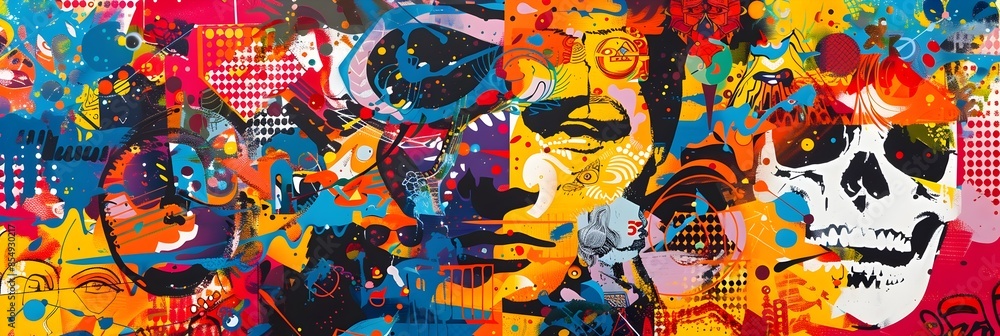 Poster Vibrant Explosion of Colorful Abstract Patterns and Shapes Forming a Captivating and Enigmatic Digital Artwork