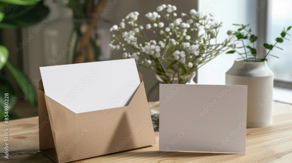 Poster empty paper card mockups with white greeting card designs in a realistic environment
