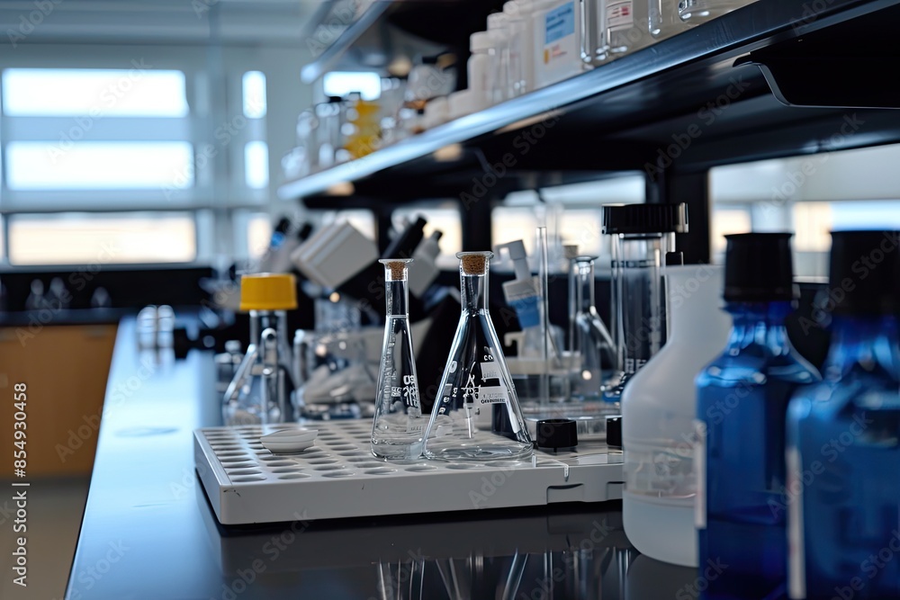 Poster a row of test tubes filled with colored liquids, a visually striking image of a laboratory bench