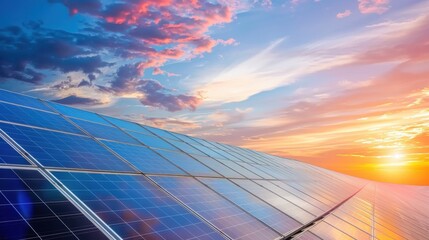 Solar panels capture sunset light on residential roof