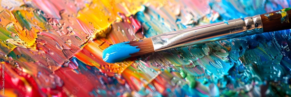 Aufkleber vibrant expression colorful brush strokes and splashes of acrylic paint on canvas