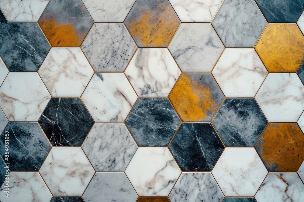 Poster a tile with a hexagonal pattern on it, chic and modern marble hexagon pattern