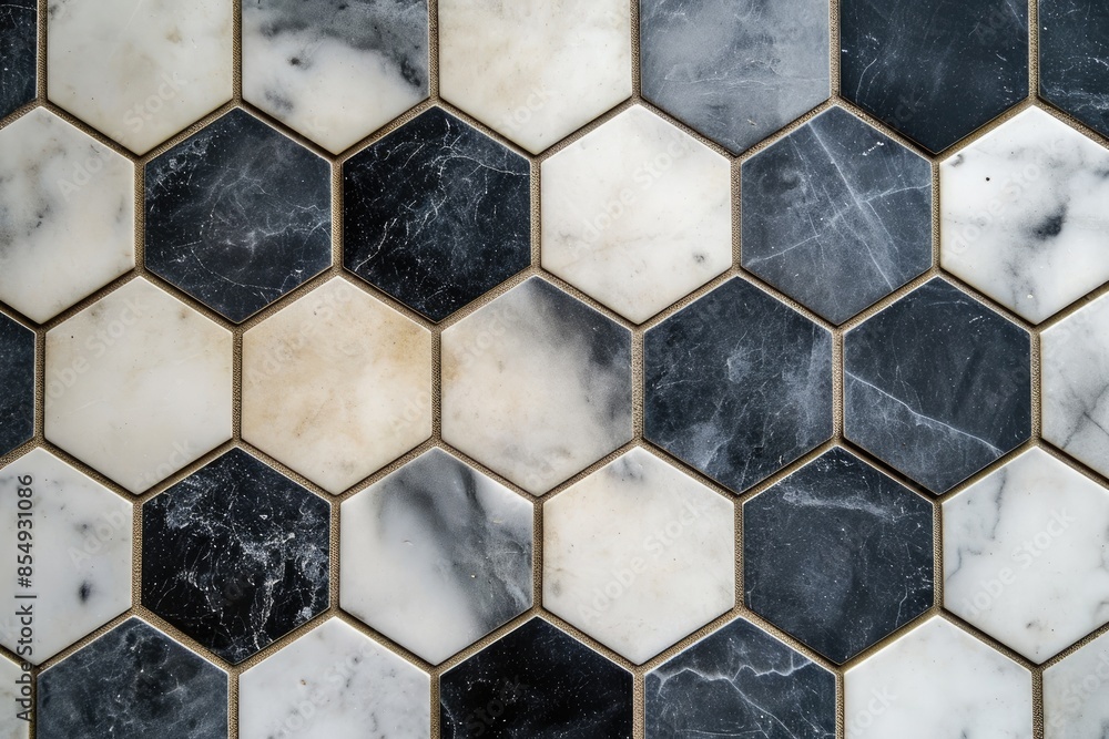 Poster a tile with a hexagonal pattern on it, chic and modern marble hexagon pattern