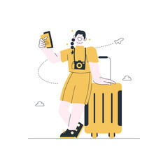 Woman Traveling Outline Illustration