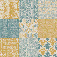 Set of Occult Geometric Yellow Witchcraft Seamless Pattern with magic symbols