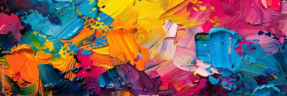 Poster vibrant expressionist brushstrokes cascading across vivid multicolored canvas of passion and creativ