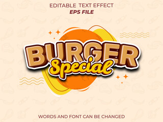 burger special text effect, font editable, typography, 3d text for food industry. vector template