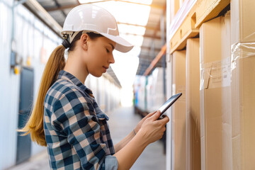 Worker scanning packages in a warehouse