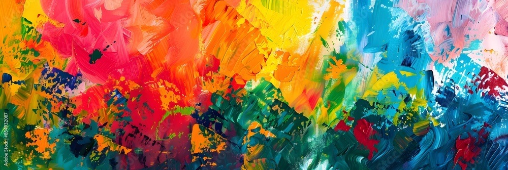 Poster vibrant expressionistic painting with captivating multicolor strokes and fluid textures evoking emot