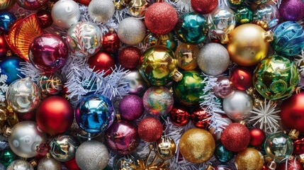 Colorful Christmas Ornaments Close-Up, Generative AI