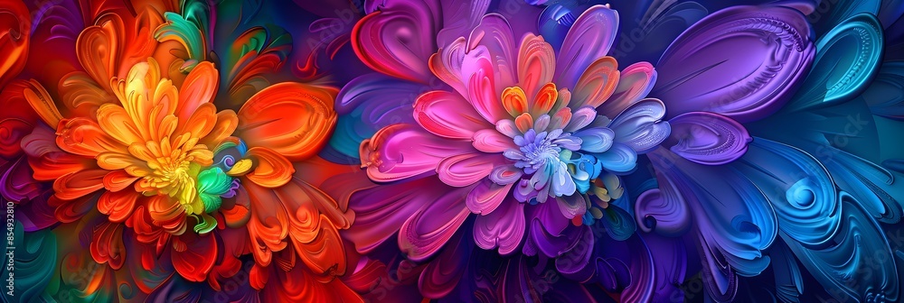 Aufkleber vibrant floral kaleidoscope of captivating swirls and intricate patterns in a dreamlike digital mast