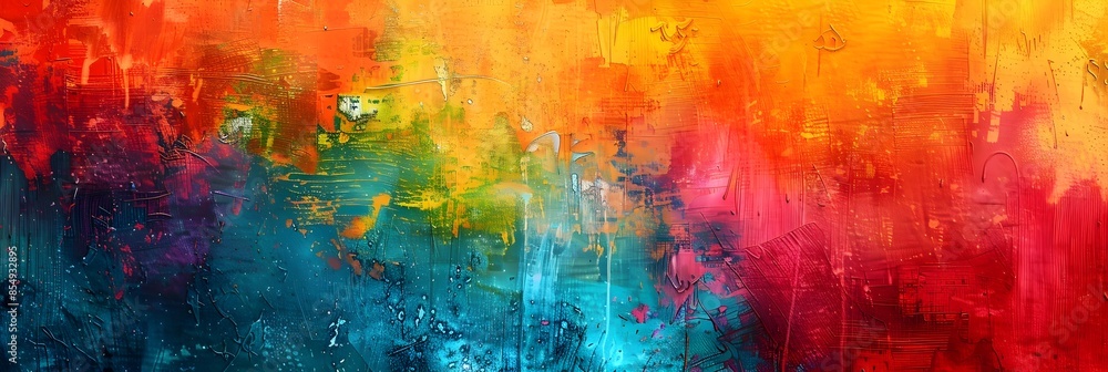 Poster vibrant fluid abstract art with bold color explosion and dynamic brush strokes for emotive and imagi