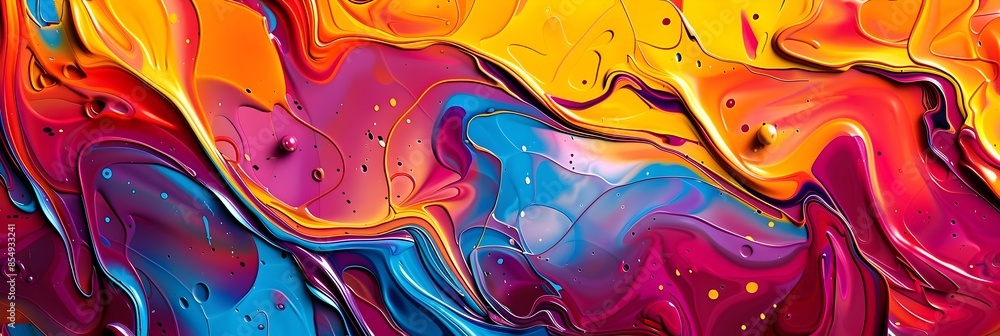 Poster vibrant fluid art composition with mesmerizing color palette and dynamic movement