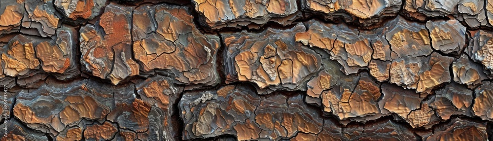 Poster a close up of a tree trunk with a lot of cracks and holes