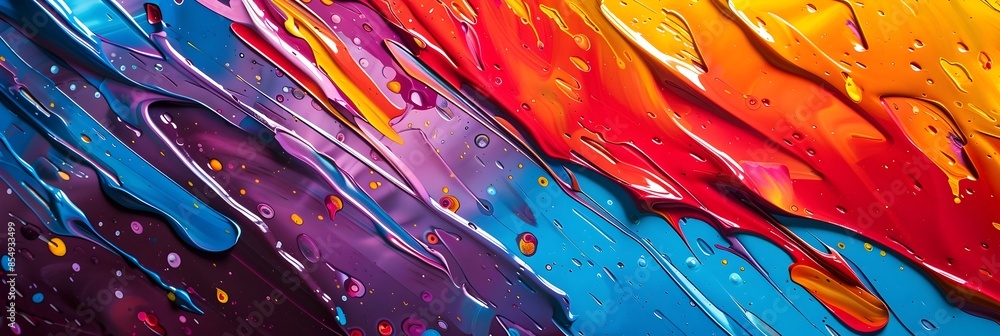 Poster vibrant fluid composition of colorful swirling liquid shapes and splashes