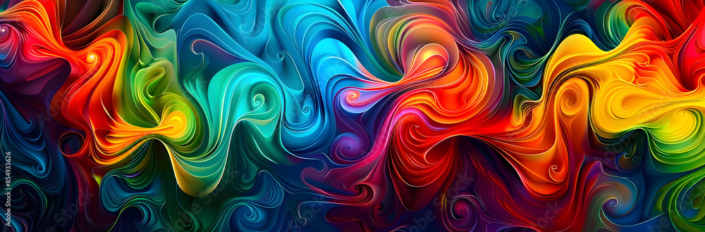 Poster vibrant fluid explosion of color and motion captivating abstract digital artwork