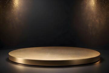 Empty round gold podium with spotlight against a dark background. Perfect backdrop for luxury product presentations and elegant design.
