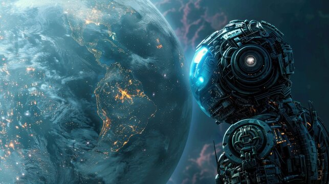 Robot overlord gazing upon conquered earth