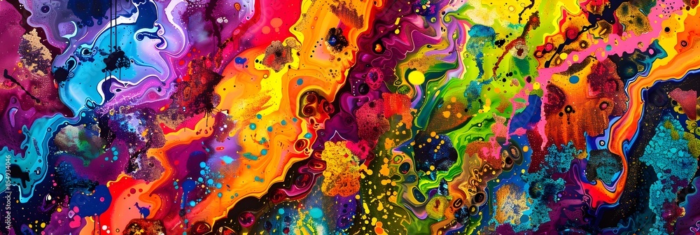 Poster vibrant fluid expressions of abstract digital art showcasing captivating cosmic patterns and chromat