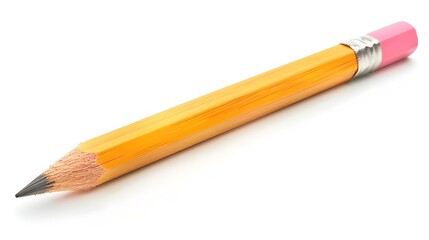 Classic Wooden Pencil with Pink Eraser Isolated on White Background