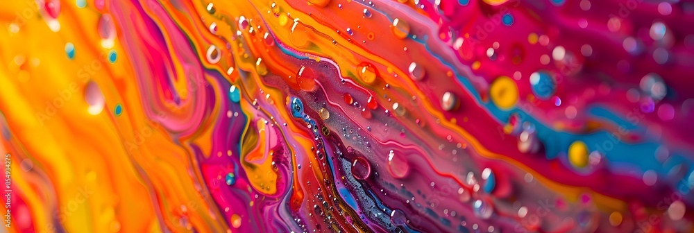 Poster vibrant fluid swirls and splashes of vivid prismatic colors create a captivating abstract compositio