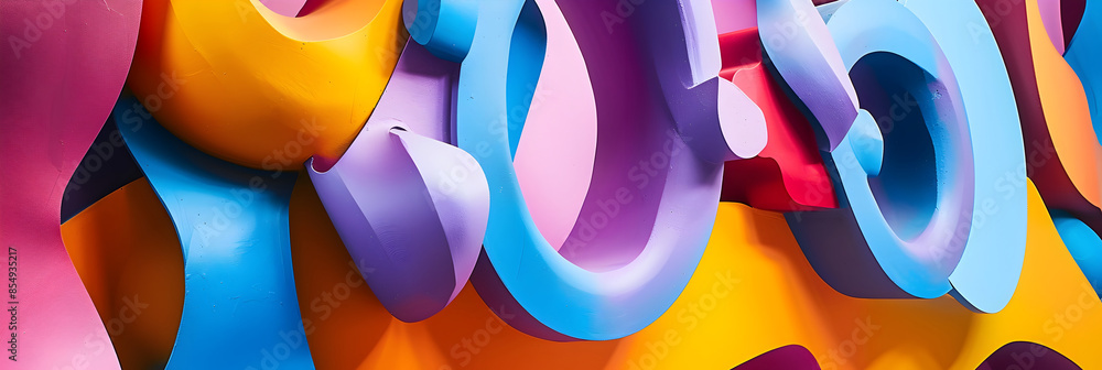 Poster Vibrant Geometric Abstraction Captivating Curves and Shapes in a Dynamic Colorful Composition