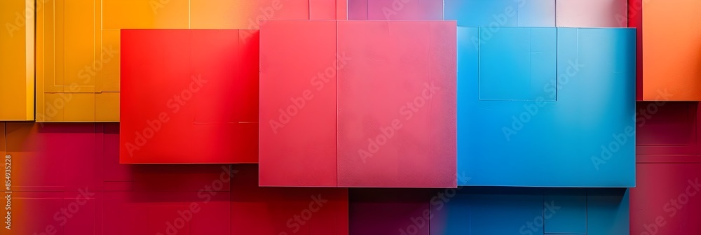 Leinwandbilder Vibrant Geometric Abstraction of Overlapping Colored Cubes and Rectangles in a Modern Minimalist Composition
