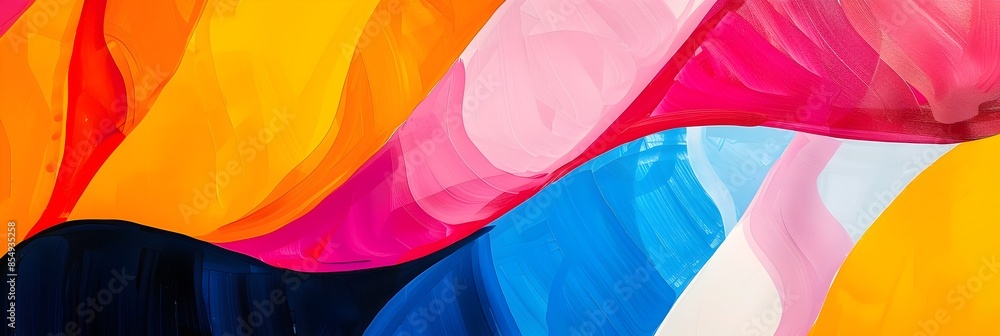 Poster Vibrant Geometric Abstraction with Dynamic Color Waves and Fluid Shapes