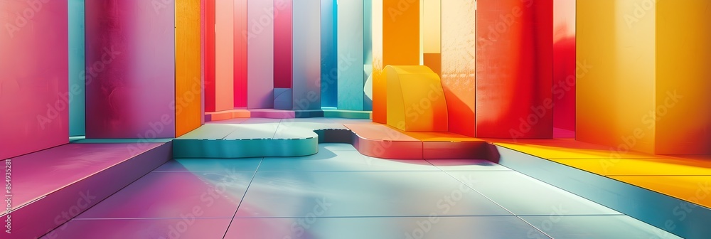 Aufkleber vibrant geometric architectural backdrop with colorful lighting and reflections