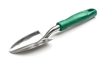 Fototapeta premium Angled Green Garden Trowel Isolated on White Background