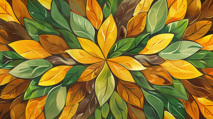autumn floral pattern seamless tiles leaf yellow, green, red and brown tile